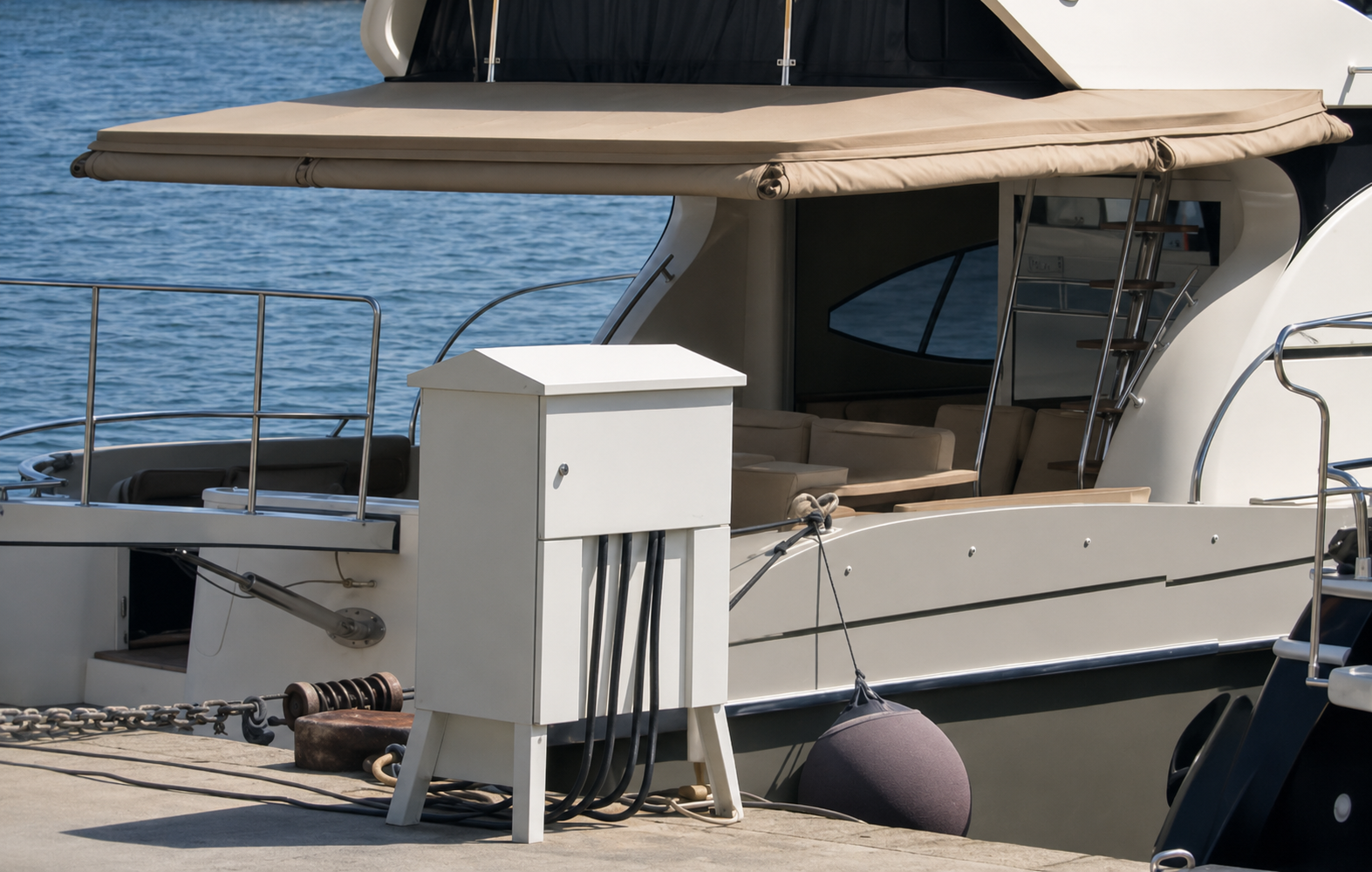 Marina shore power connection system for motor yachts