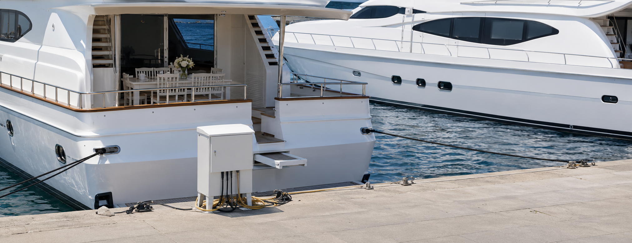Shore power connection pedestal for motor yachts and marina applications